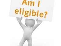 A stick figure holding an "Am  I Eligible?" sign.